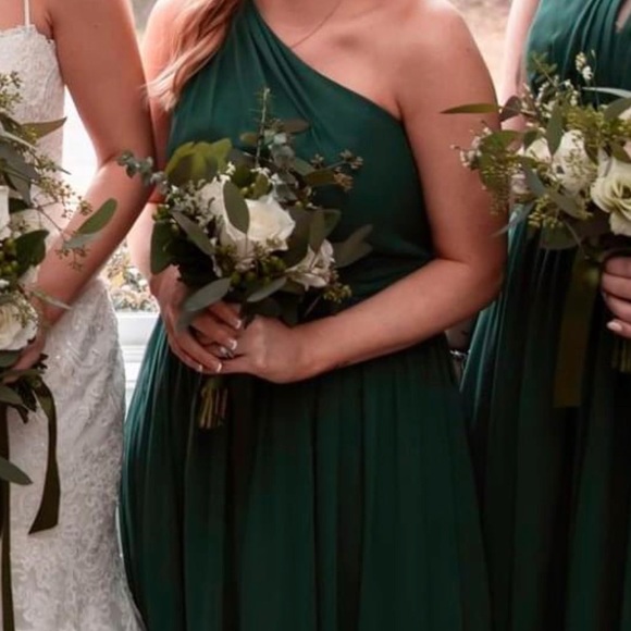 Azazie Dark Green Long Bridesmaid dress - Picture 1 of 16